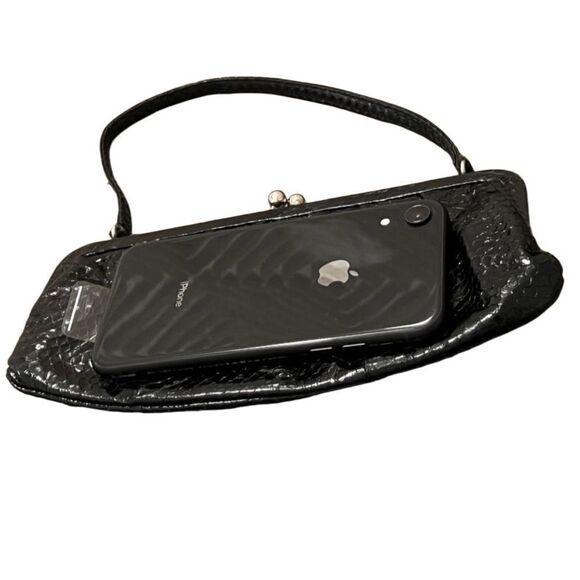 Vintage 90s Y2k Bebe Black Snakeskin Leather Small Evening Handbag Clutch Party - Picture 6 of 13